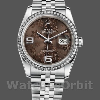 Replique Rolex Datejust 36mm Unisex-116244-Acier inoxydable-Cadran floral chocolat Chocolat