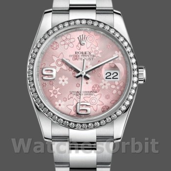 Replique Rolex Datejust 36mm Femme-116244-Stainless Steel-Pink Floral Dial Pink pour Femme