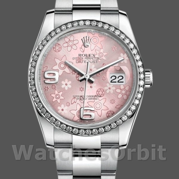 Replique Rolex Datejust 36mm Femme-116244-Stainless Steel-Pink Floral Dial Pink pour Femme