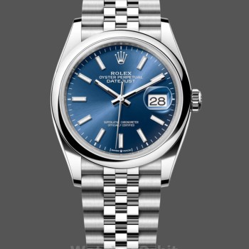 Replique Rolex Datejust 36mm Unisex-126200-Cadran Index Bleu-Jubilé-Acier Inoxydable Bleu