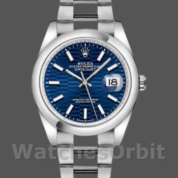 Replique Rolex Datejust 36mm Unisex-126200-Motif bleu Cadran Vague-Acier inoxydable Bleu
