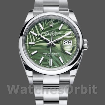 Replique Rolex Datejust 36mm Unisex-126200-Cadran à motif palmier vert olive-acier inoxydable vert<br />