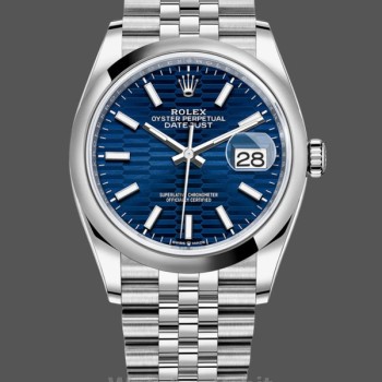 Replique Rolex Datejust 36mm Unisex-126200-Acier inoxydable-Automatique Cadran Bleu Motif Vague Bleu