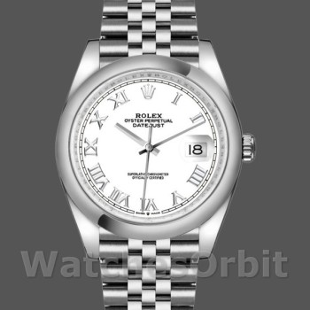 Replique Rolex Datejust 36mm Unisex-126200-Acier inoxydable-Cadran romain blanc Blanc