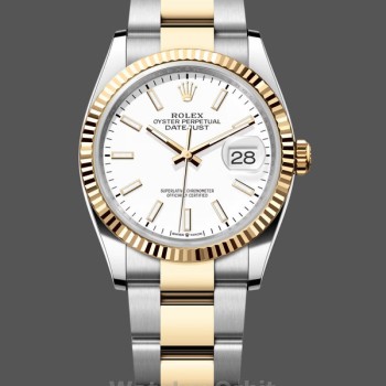 Replique Rolex Datejust 36mm Unisex-126233 0020-White Index Dial Blanc pour Femme