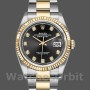 Replique Rolex Datejust 36mm Unisex-126233-Cadran noir à diamants Lunette cannelée Noir