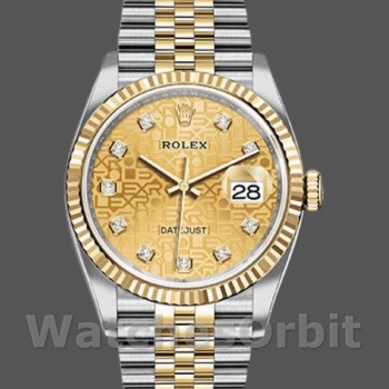 Replique Rolex Datejust 36mm Unisex-126233-Champagne Cadran Jubilee-Colonne cannelée Champagne