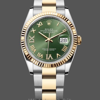 Replique Rolex Datejust 36mm Unisex-126233-Cadran vert olive-or jaune et Oystersteel vert