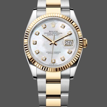 Replique Rolex Datejust 36mm Unisex-126233-White MOP Diamond Dial White