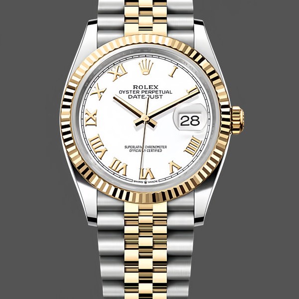 Replique Rolex Datejust 36mm Unisex-126233-White Roman Dial-Fluted Bezel White