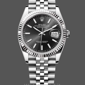 Replique Rolex Datejust 36mm Unisex-126234-Monture cannelée-Cadran index noir Noir