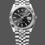 Replique Rolex Datejust 36mm Unisex-126234-Monture cannelée-Cadran index noir Noir