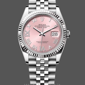 Replique Rolex Datejust 36mm Unisex-126234-Cerclage cannelé-Cadran romain rose Unisexe