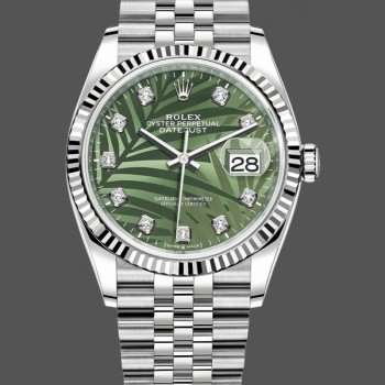 Replique Rolex Datejust 36mm Unisex-126234-Olive Green Palm Motif Dial Green