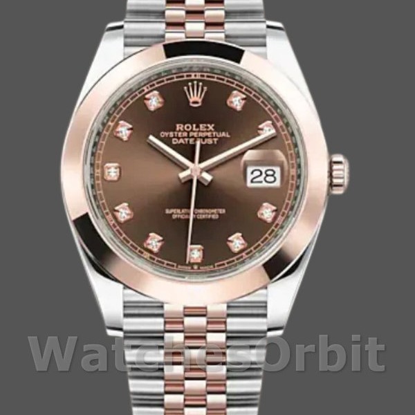 Replique Hommes Rolex Datejust 41mm Hommes-126301-Rose Gold-Chocolate Brown Diamonds Dial Chocolate Brown