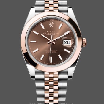 Replique Hommes Rolex Datejust 41mm Hommes-126301-Rose Gold-Chocolate Brown Index Dial Chocolate Dial