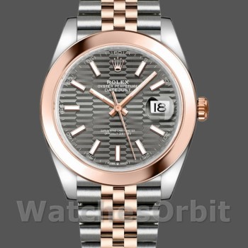 Replique Hommes Rolex Datejust 41mm Hommes-126301-Rose Gold-Slate Grey Fluted Motif Dial Grey