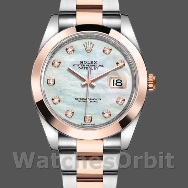 Replique Hommes Rolex Datejust 41mm Men's-126301-White MOP Diamond Dial-Steel & Rose Gold MOP
