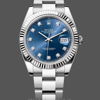 Replique Hommes Rolex Datejust 41mm Hommes-126334 0015-Couronne cannelée-Diamant bleu Cadran bleu