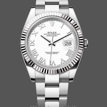 Replique Hommes Rolex Datejust 41mm Hommes-126334 0023-Lunette cannelée-Cadran chiffres romains blanc Blanc