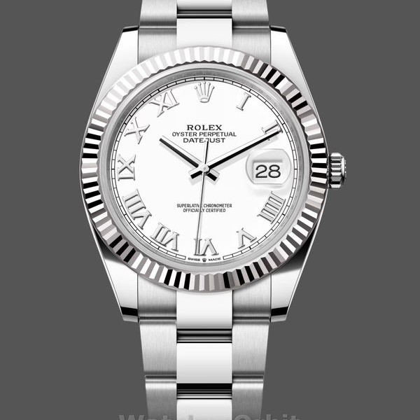 Replique Hommes Rolex Datejust 41mm Hommes-126334 0023-Lunette cannelée-Cadran chiffres romains blanc Blanc
