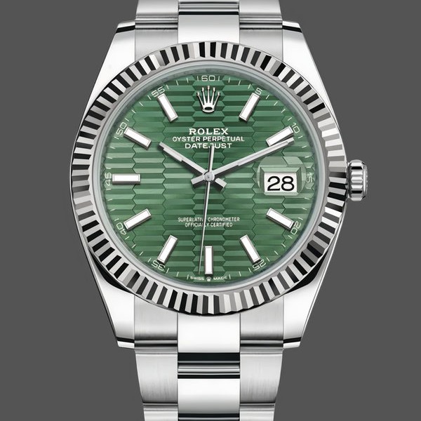 Replique Hommes Rolex Datejust 41mm Hommes-126334 0029-Monture cannelée-Cadran à motif vert Vert