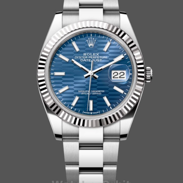 Replique Hommes Rolex Datejust 41mm Hommes-126334-Monture cannelée-Cadran bleu à motif cannelé Bleu