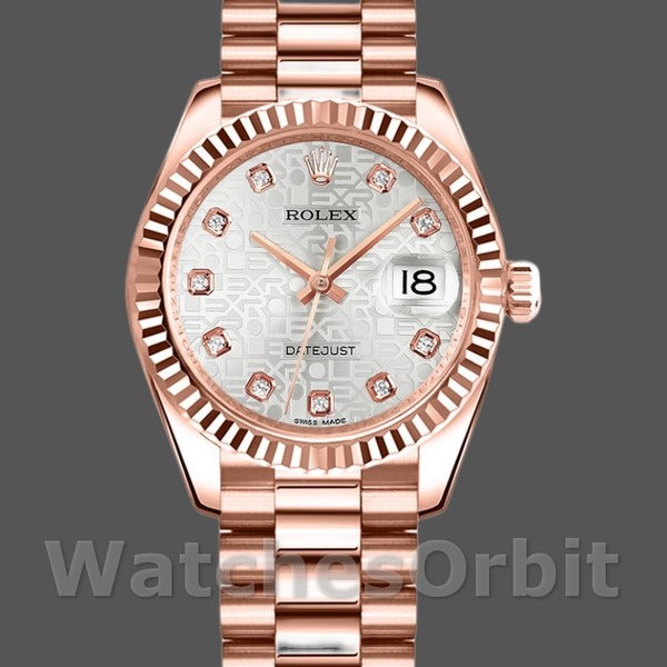 Replique Rolex Datejust-178275, 31mm, Everose Gold Jubile Silver Dial, Lady Silver pour femme