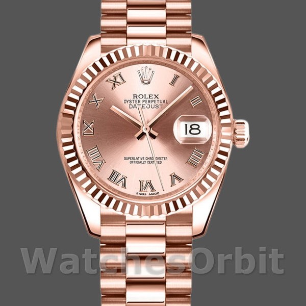 Replique Femmes Rolex Datejust 31mm Femmes-178275-Pink Roman Dial-Rose Gold Pink