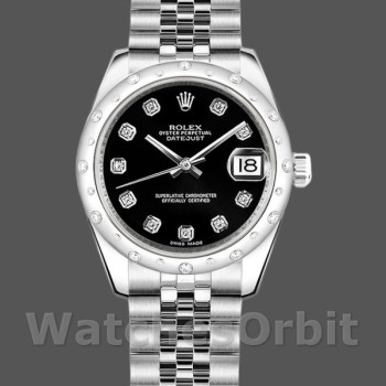 Replique Rolex Datejust 31mm Femme-178344-Cadran diamant noir-bracelet jubilé noir