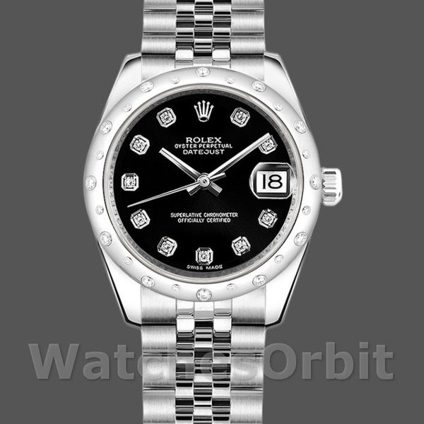 Replique Rolex Datejust 31mm Femme-178344-Cadran diamant noir-bracelet jubilé noir