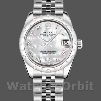Replique Rolex Datejust 31mm Femmes-178344-White Mother-of-Pearl Diamond Dial MOP
