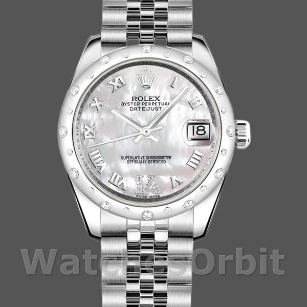 Replique Rolex Datejust 31mm Femmes-178344-White Mother-of-Pearl Diamond Dial MOP