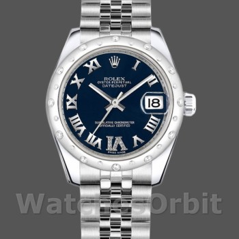 Replique Rolex Datejust 31mm Femmes-178344-Cadran bleu-Diamants-Acier inoxydable Bleu