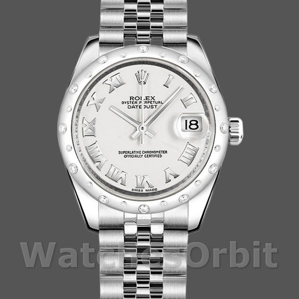 Replique Femmes Rolex Datejust 31mm Femmes-178344-Cadran chiffres romains blanc-acier inoxydable blanc