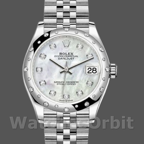 Replique Rolex Datejust 31mm Femmes-178344-White Mother-of-Pearl Diamond Dial MOP