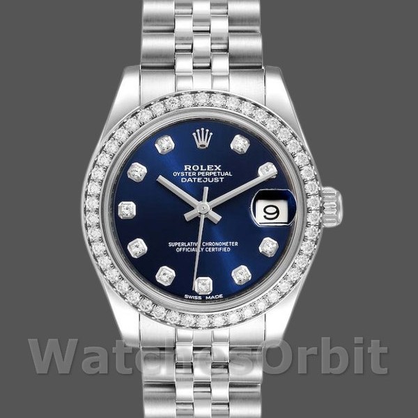 Replique Rolex Datejust 31mm Femmes-178384-Cadran bleu-Colonne diamant Bleu