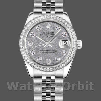 Replique Rolex Datejust-178384, 31mm, cadran gris météorite, lunette diamant, Lady Meteorite Grey pour femme