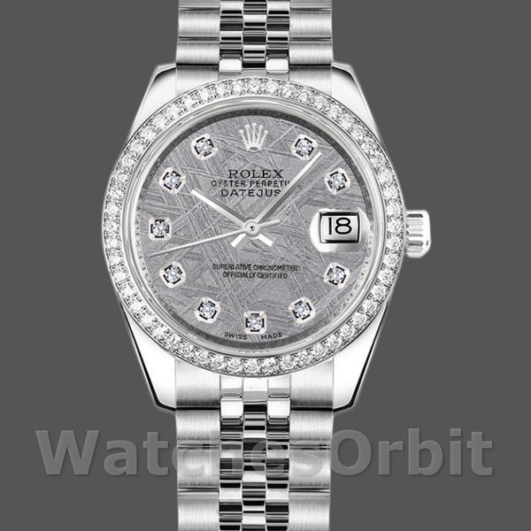 Replique Rolex Datejust-178384, 31mm, cadran gris météorite, lunette diamant, Lady Meteorite Grey pour femme