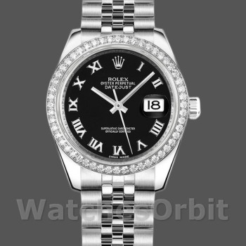 Replique Rolex Datejust 31mm Femmes-178384-Cadran romain noir-acier inoxydable Noir