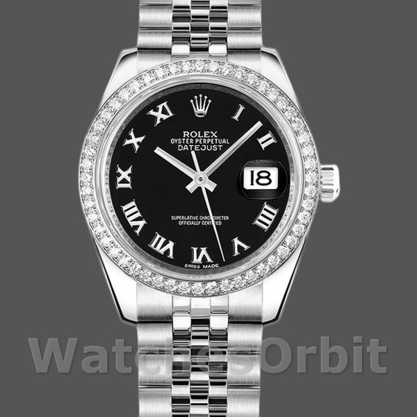 Replique Rolex Datejust 31mm Femmes-178384-Cadran romain noir-acier inoxydable Noir