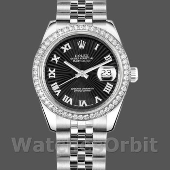 Replique Rolex Datejust 31mm Femme-178384-Cadran noir soleil-acier inoxydable Noir