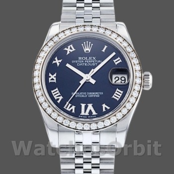Replique Rolex Datejust 31mm Femme-178384-Cadran bleu à diamants-acier inoxydable Bleu