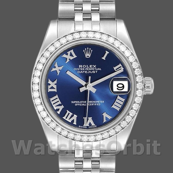 Replique Rolex Datejust 31mm Femmes-178384-Cadran romain bleu-acier inoxydable Bleu