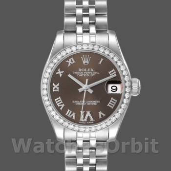 Replique Rolex Datejust 31mm Femmes-178384-Cadran brun avec diamants-Acier inoxydable Marron<br />