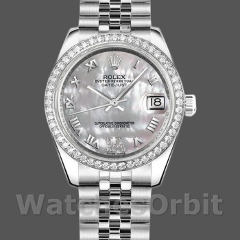 Replique Rolex Datejust 31mm Femmes-178384-Cadran nacre blanche-Diamants MOP