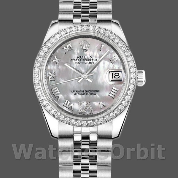 Replique Rolex Datejust 31mm Femmes-178384-Cadran nacre blanche-Diamants MOP