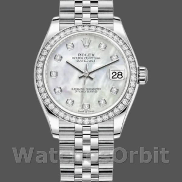 Replique Rolex Datejust 31mm Femmes-178384-White Mother-of-Pearl Diamonds Dial MOP