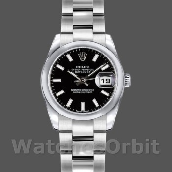 Replique Femmes Rolex Datejust 26mm Femmes-179160-Noir Cadran Index-Noir Lunette bombée Noir