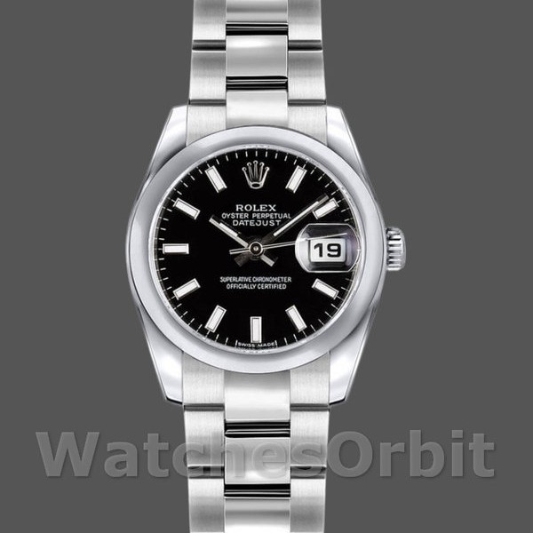 Replique Femmes Rolex Datejust 26mm Femmes-179160-Noir Cadran Index-Noir Lunette bombée Noir